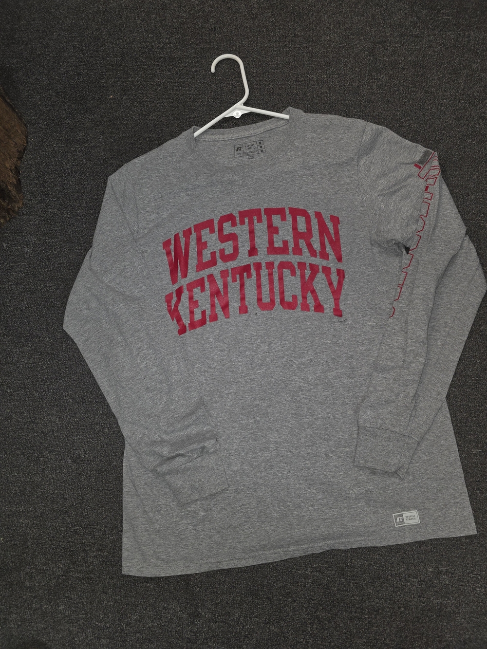 Russell Athletic Gray Long Sleeve Tee with Red Western Kentucky Print
